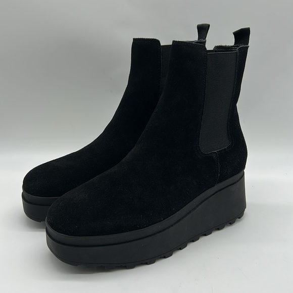2266- Calvin Klein Jeans Black Platform Suede Ankle Boots Size 7 - Picture 3 of 11